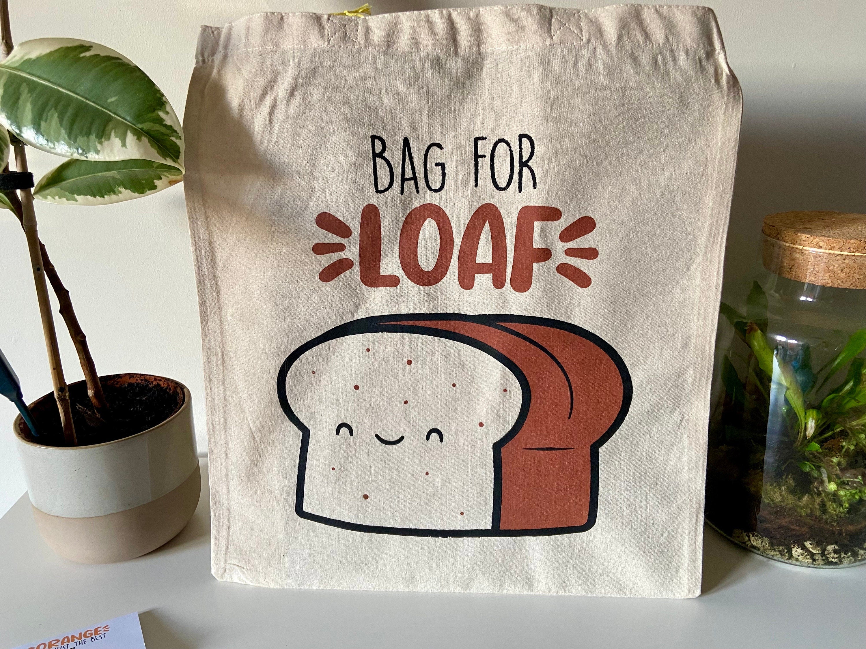 Kawaii Bread Loaf Cotton Tote Bag: Screen Printed Reusable Grocery Bag
