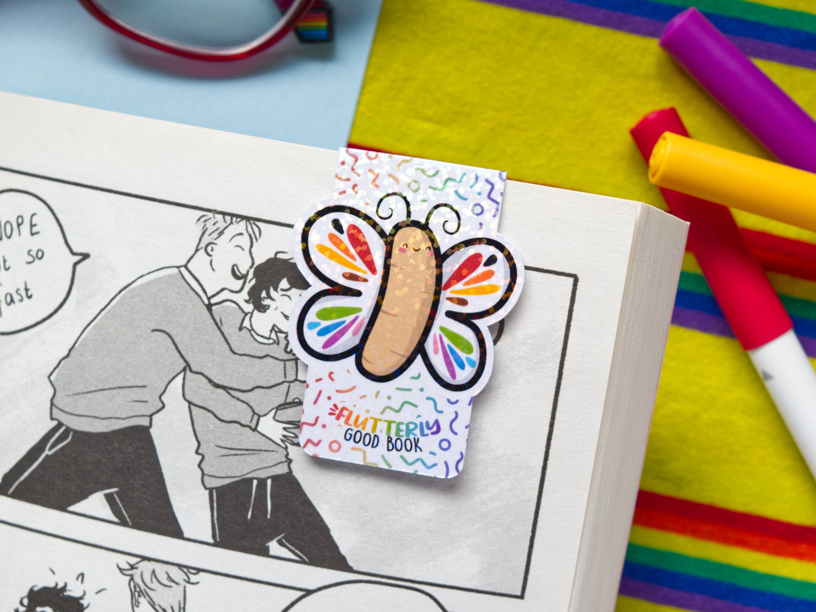 Holographic Pride Butterfly Magnetic Bookmark: Book Lover Gift