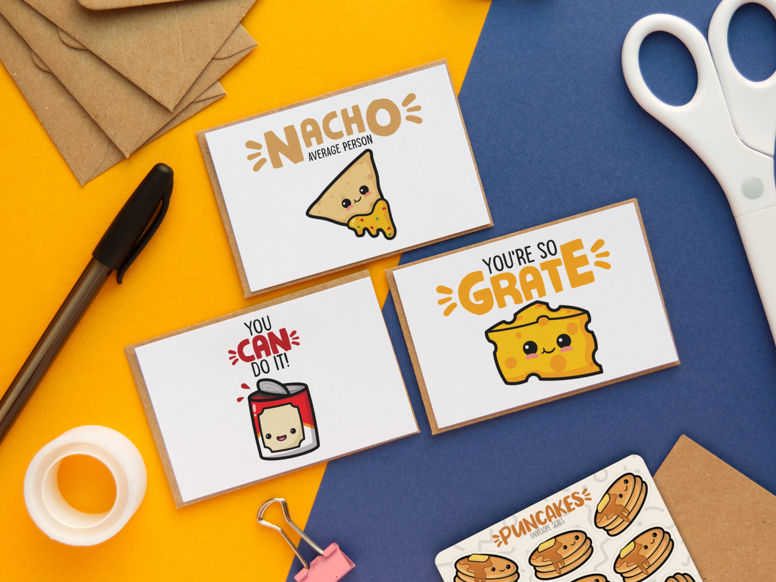 10 Mini Kawaii Note Cards (Food Theme 2) Blank Backed with envelopes