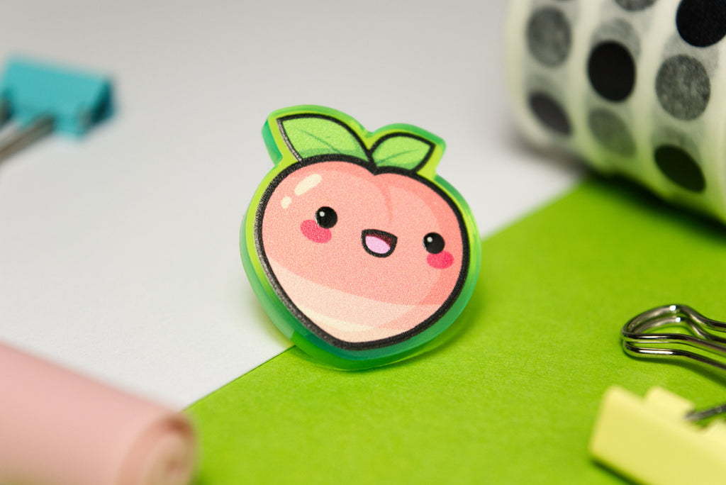 Kawaii Peach Acrylic Pin Badge