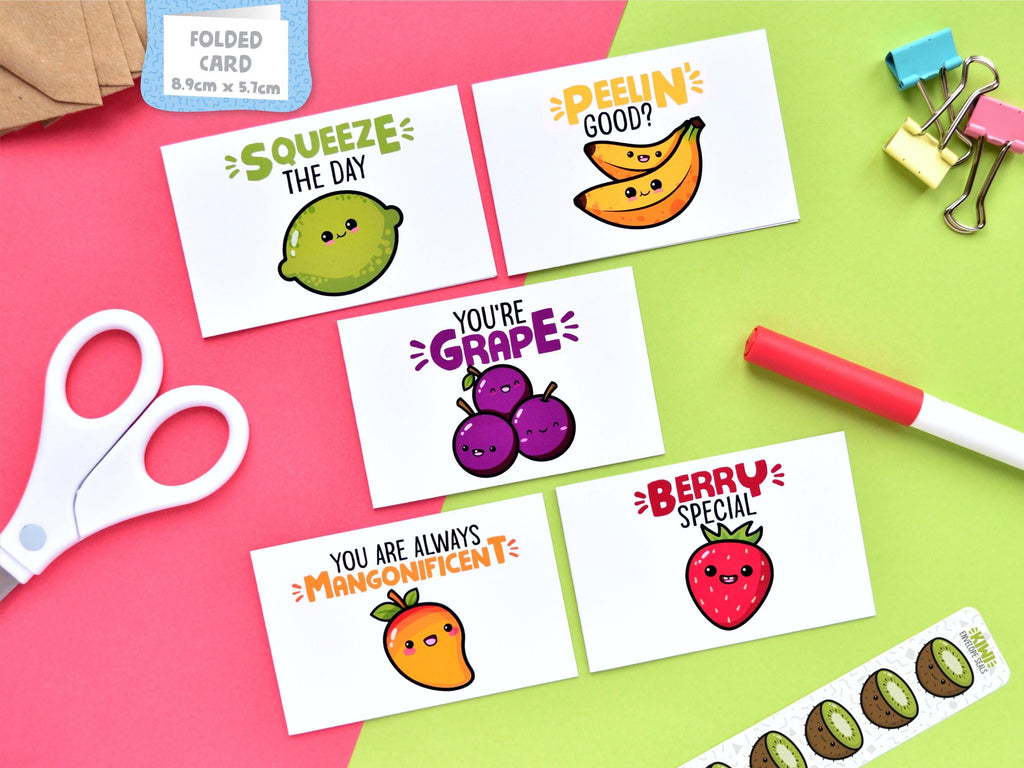 Summer Kawaii Fruit Pun Mini Cards 5-Pack