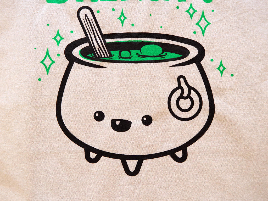Glow in the Dark Cauldron Tote Bag: Hand Screen Printed Cotton Shopping Bag