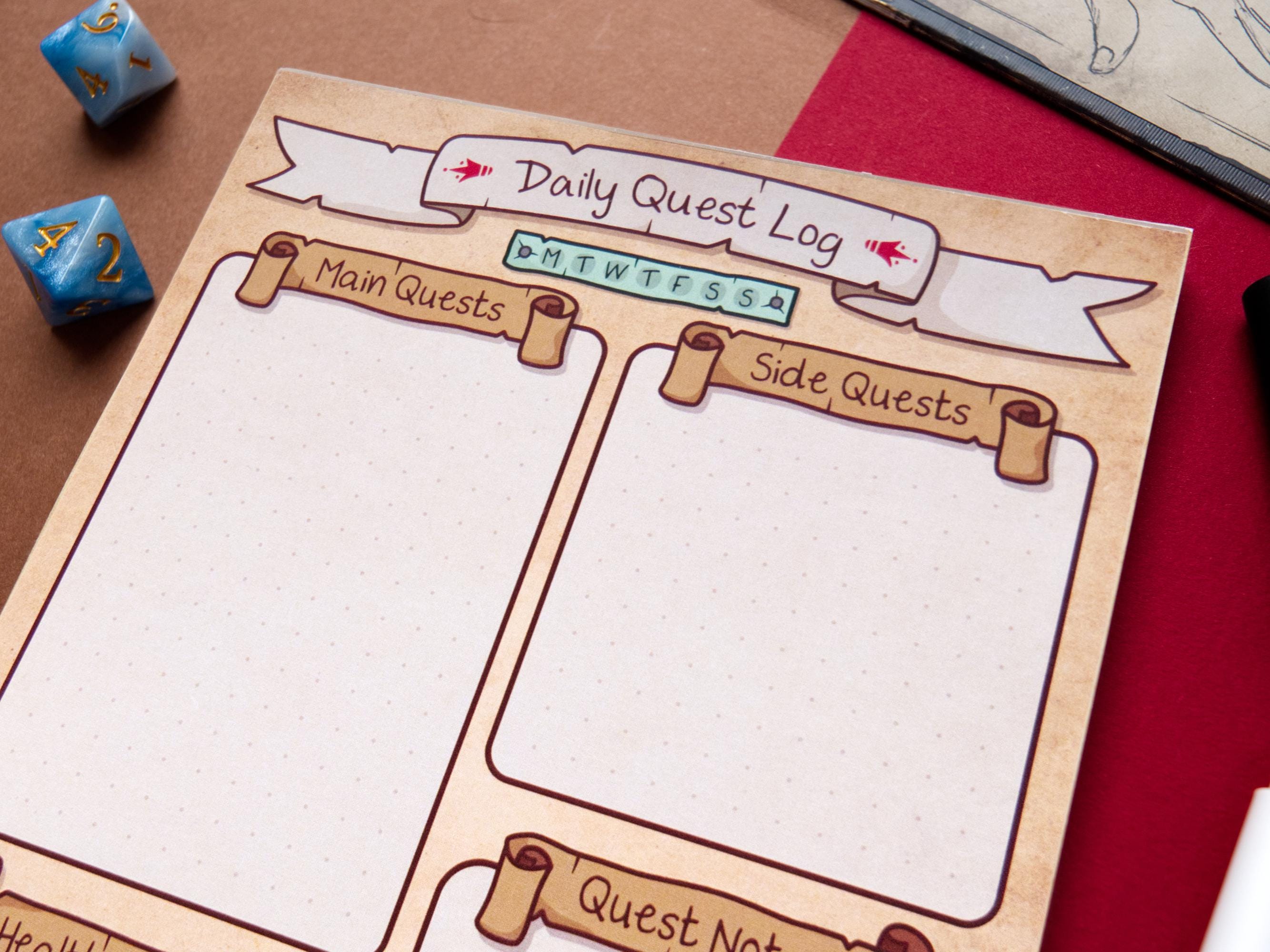 A5 Daily Quest Planner Tear Off To-Do list - RPG Adventure Theme Notepad