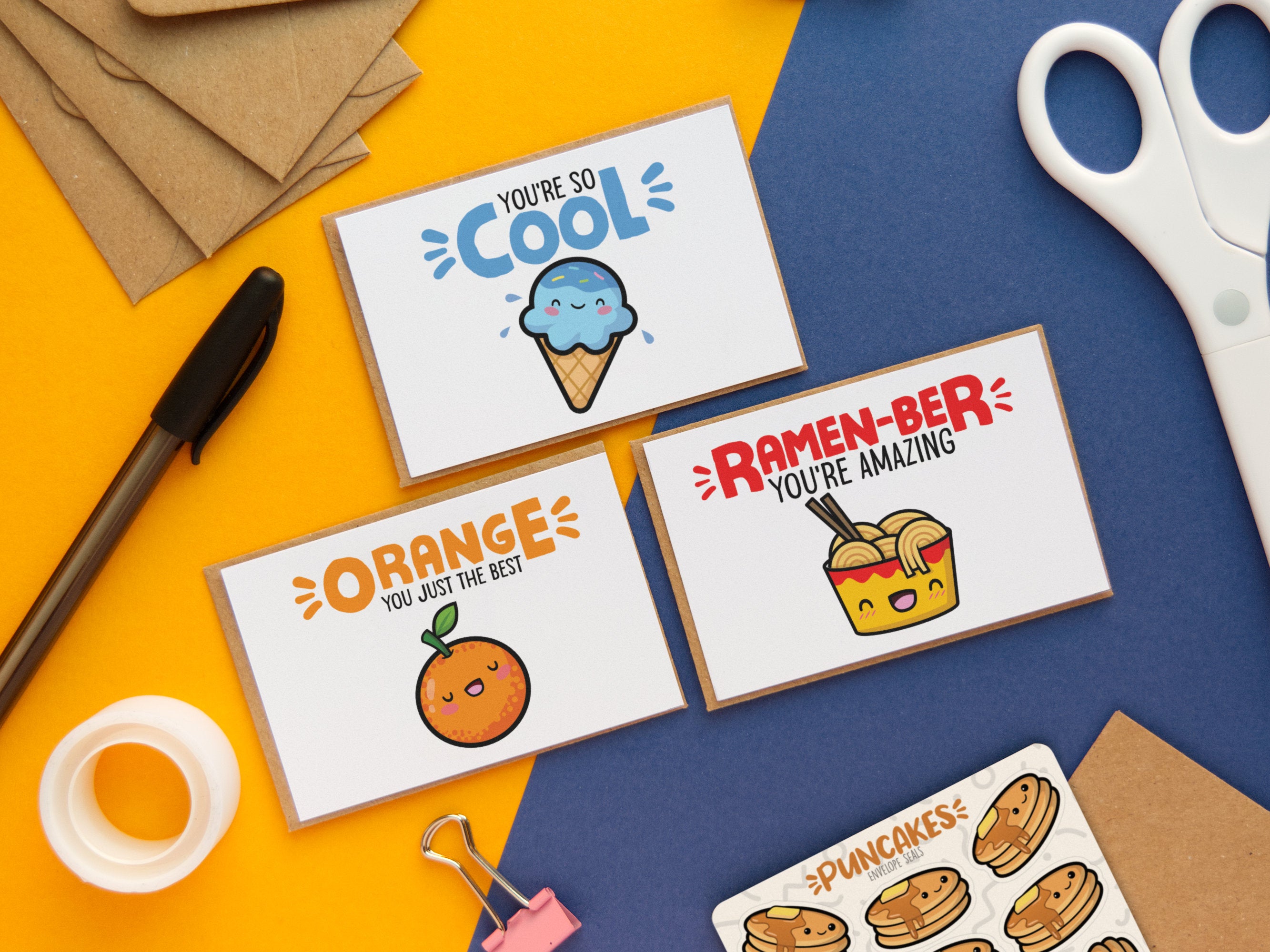 10 Mini Kawaii Note Cards (Food Theme 2) Blank Backed with envelopes