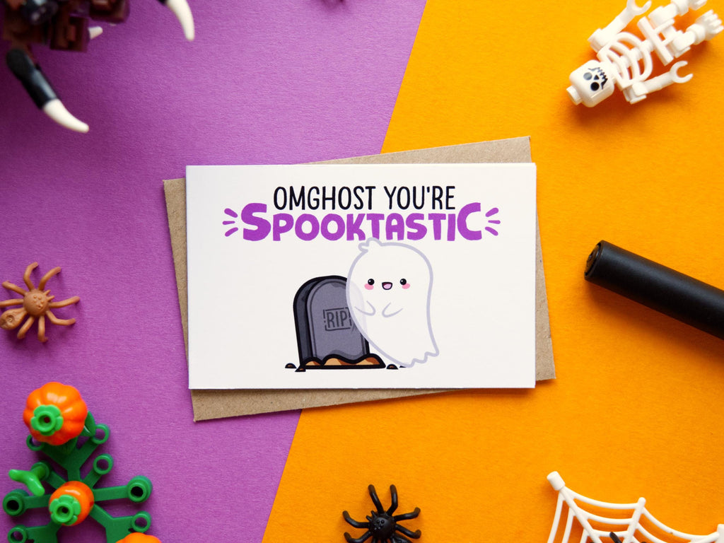 Kawaii Halloween Cards: Pun Note Cards, Spooky Characters (Pack of 5)
