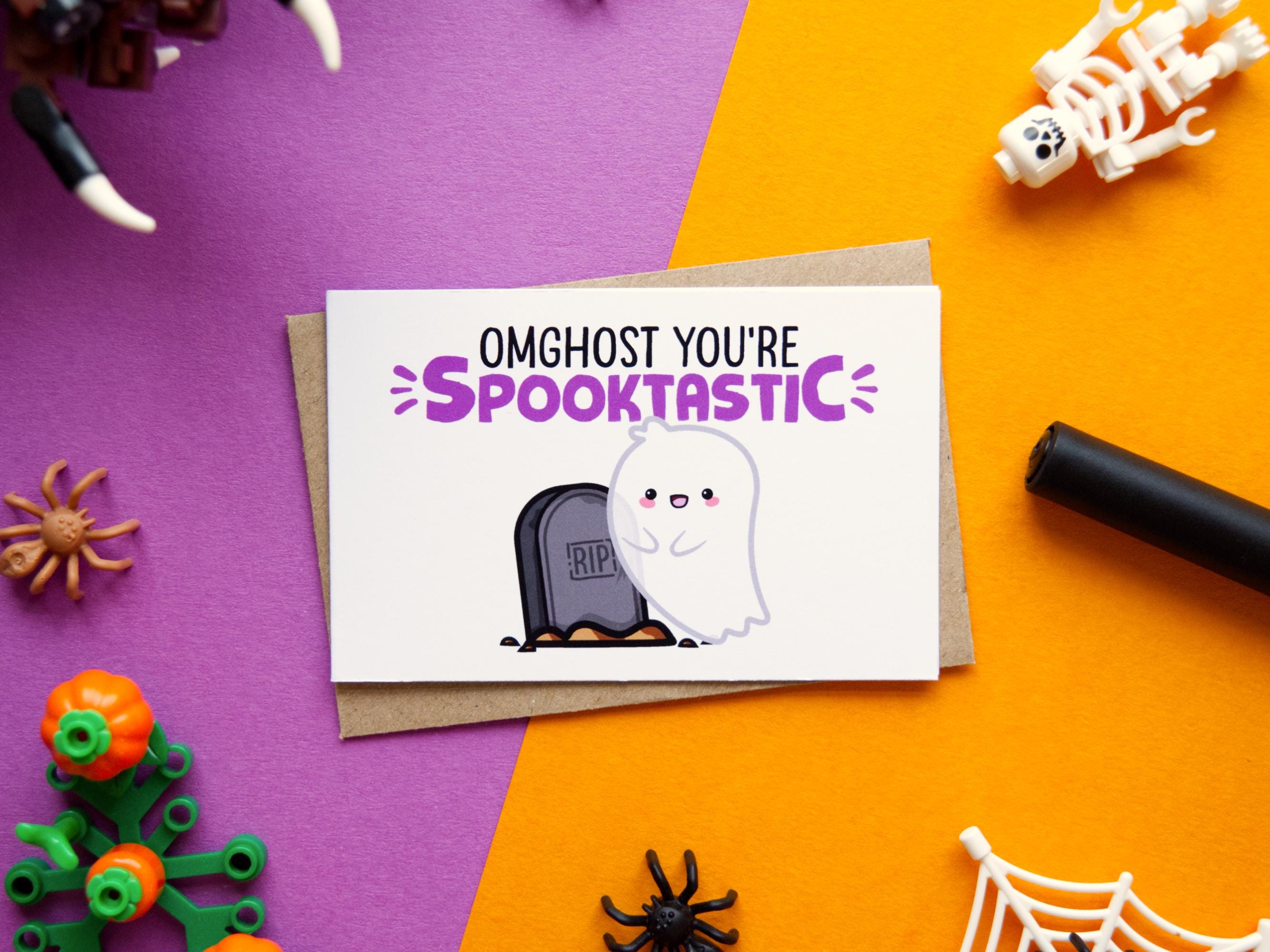Kawaii Halloween Cards: Pun Note Cards, Spooky Characters (Pack of 5)
