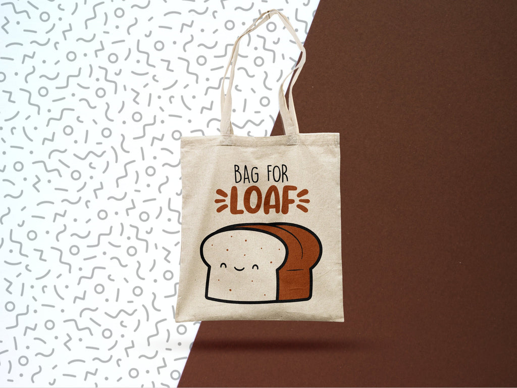 Kawaii Bread Loaf Cotton Tote Bag: Screen Printed Reusable Grocery Bag