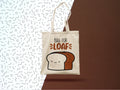 Kawaii Bread Loaf Cotton Tote Bag: Screen Printed Reusable Grocery Bag