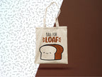 Kawaii Bread Loaf Cotton Tote Bag: Screen Printed Reusable Grocery Bag
