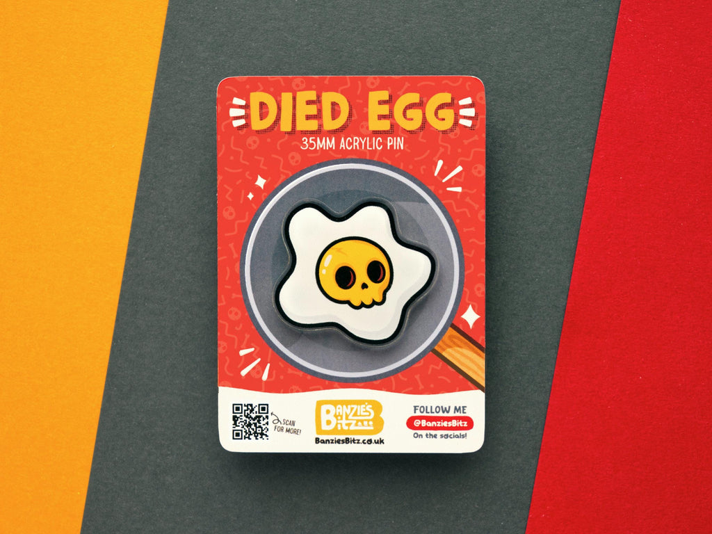 Died Egg Skull Pin – 35mm Acrylic Pin Badge
