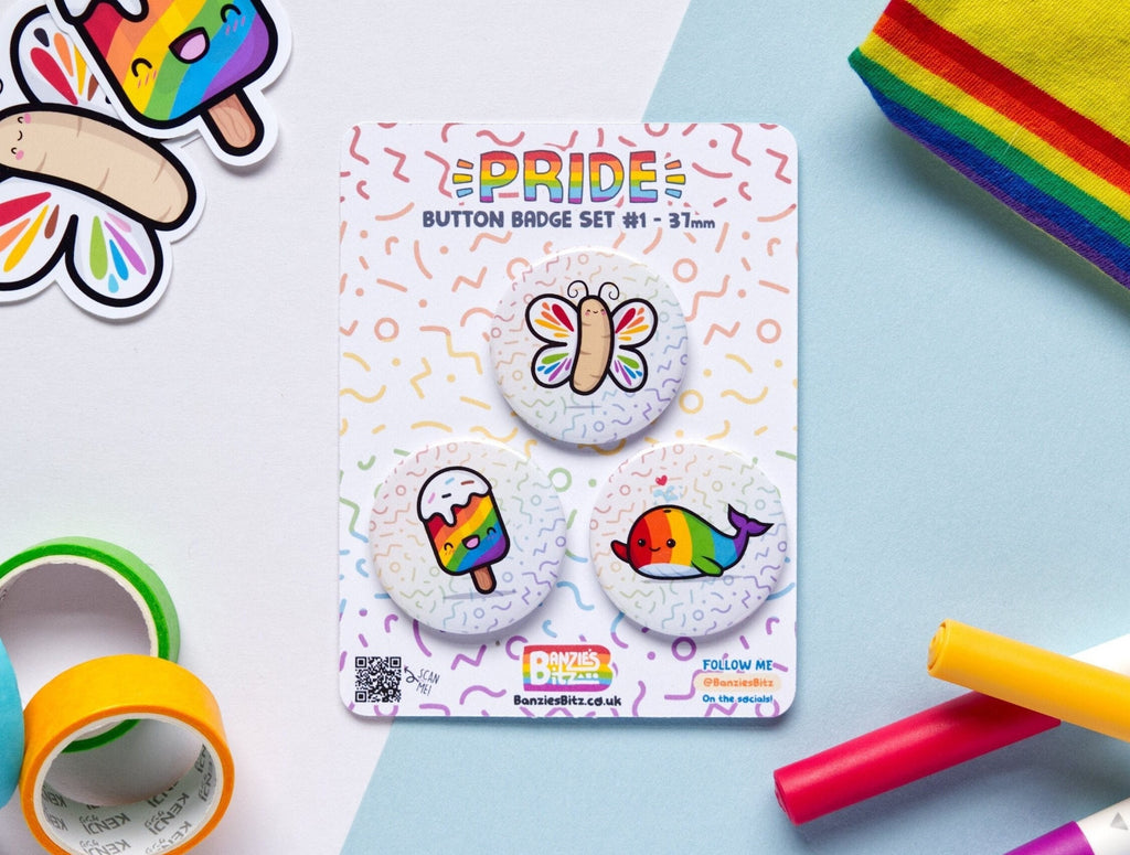 Kawaii LGBTQ+ Pride Pin Badge Set (37mm)
