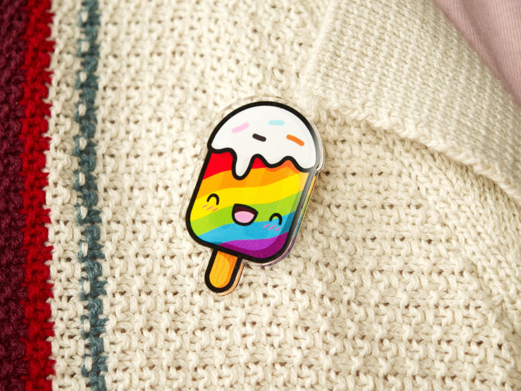 Kawaii LGBTQ+ Pride Popsicle Acrylic Pin 45mm