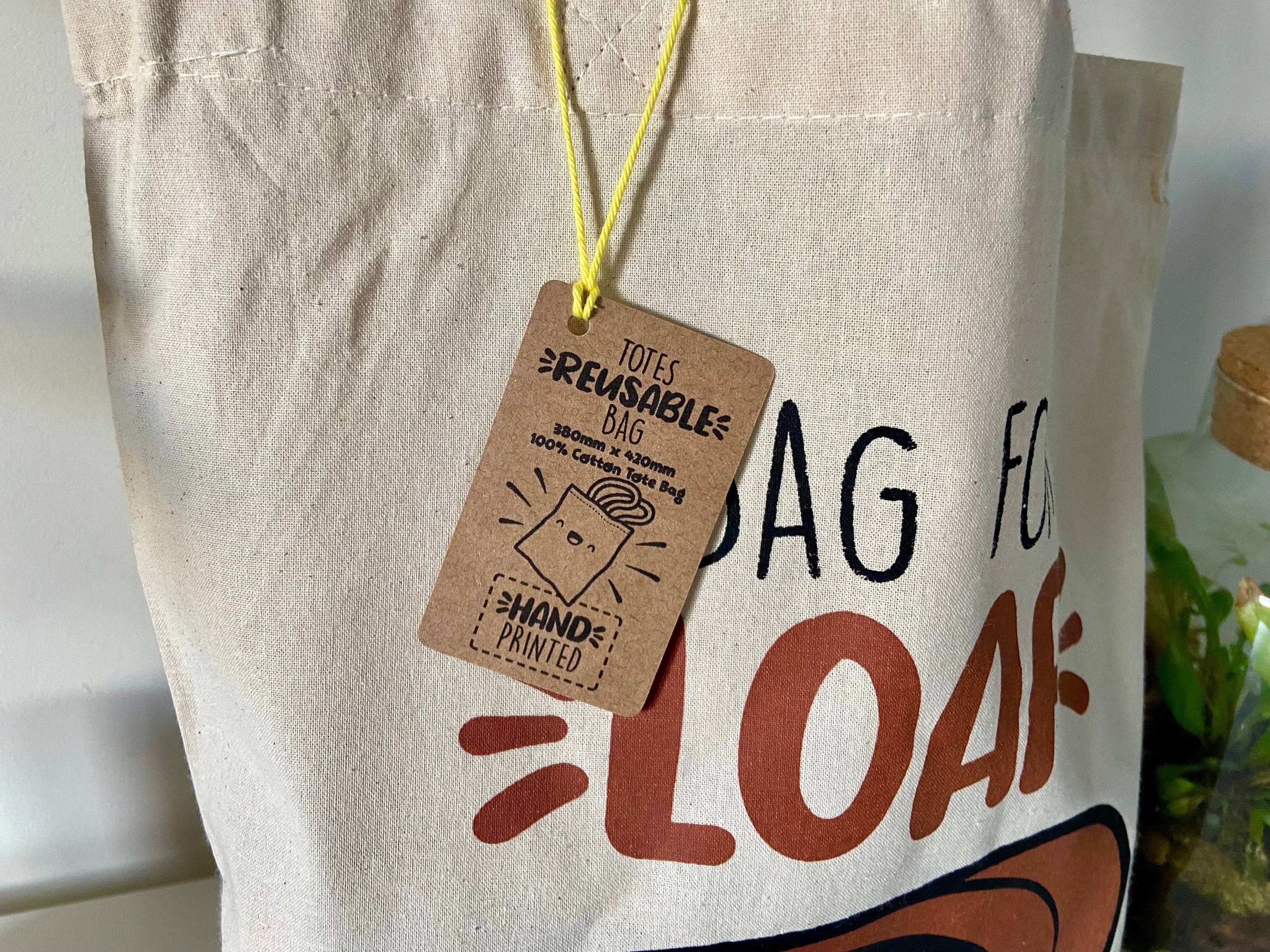 Kawaii Bread Loaf Cotton Tote Bag: Screen Printed Reusable Grocery Bag