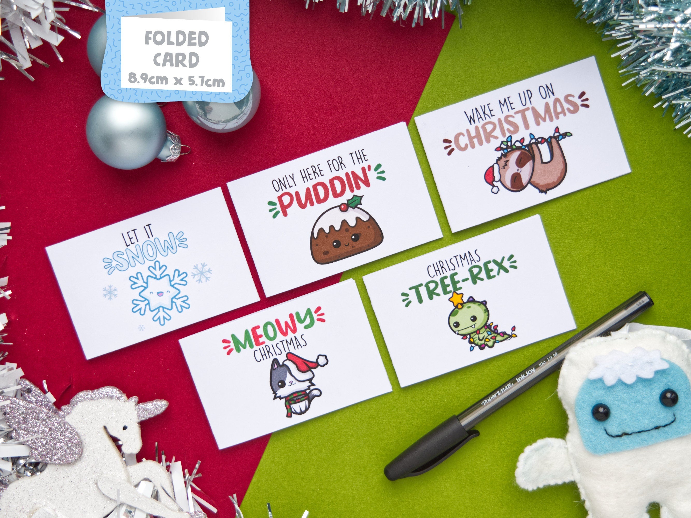 Mini Kawaii Christmas Pun Cards 5-Pack