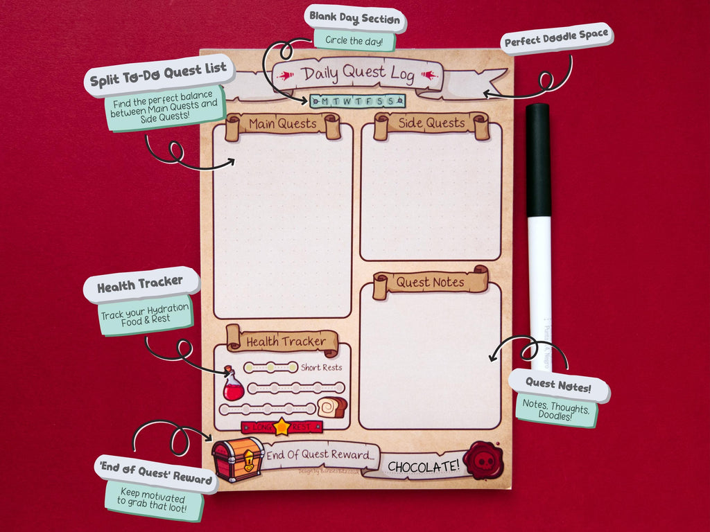 A5 Daily Quest Planner Tear Off To-Do list - RPG Adventure Theme Notepad