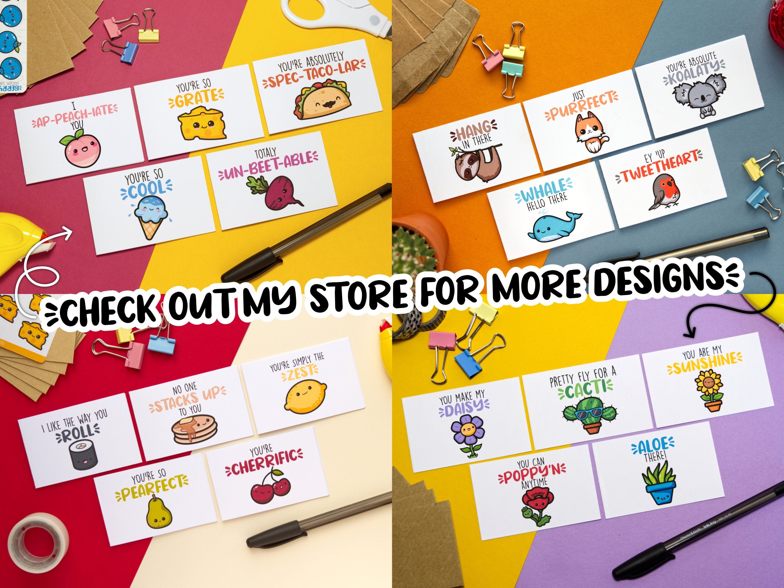 Summer Kawaii Fruit Pun Mini Cards 5-Pack