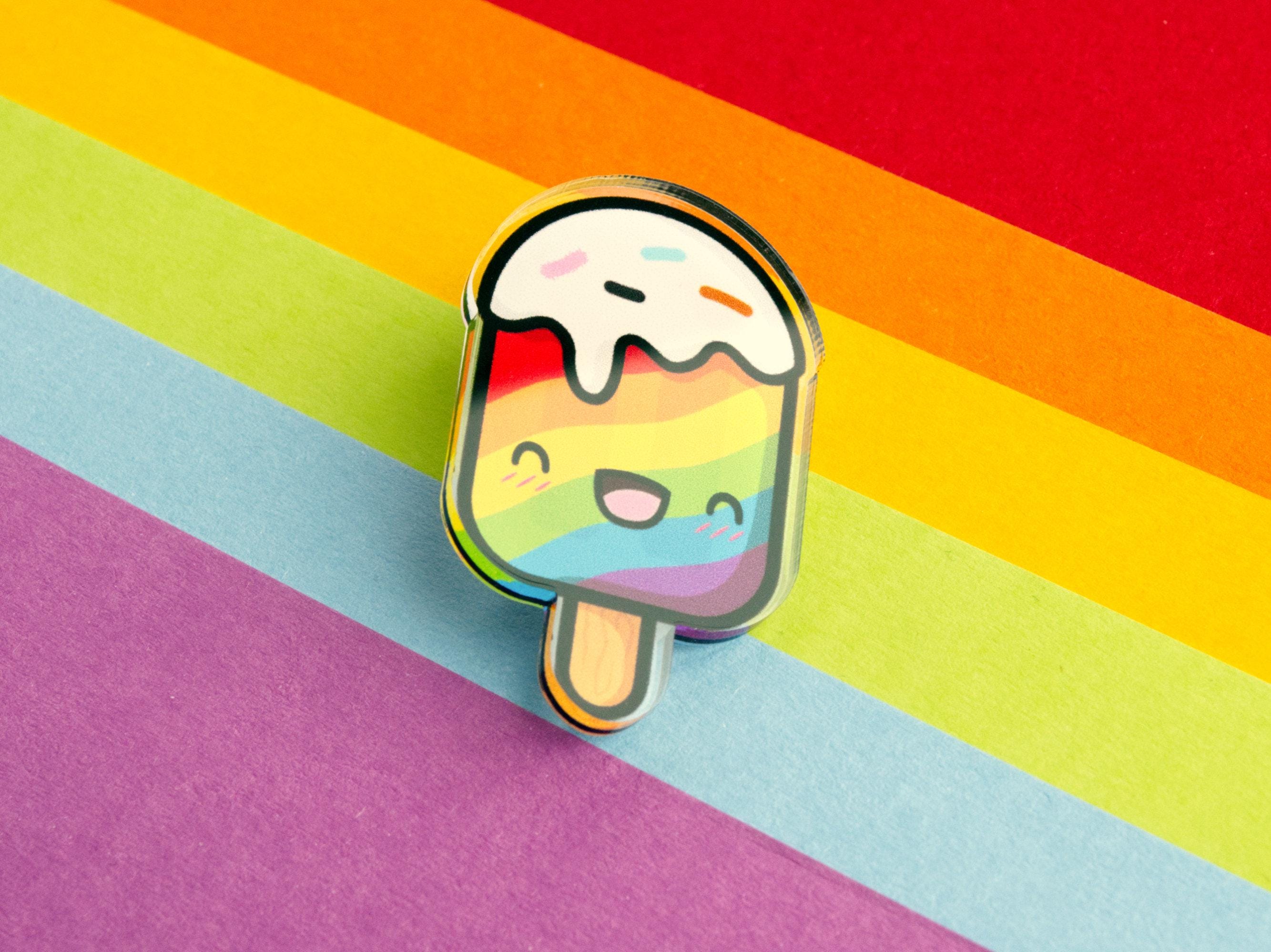 Kawaii LGBTQ+ Pride Popsicle Acrylic Pin 45mm