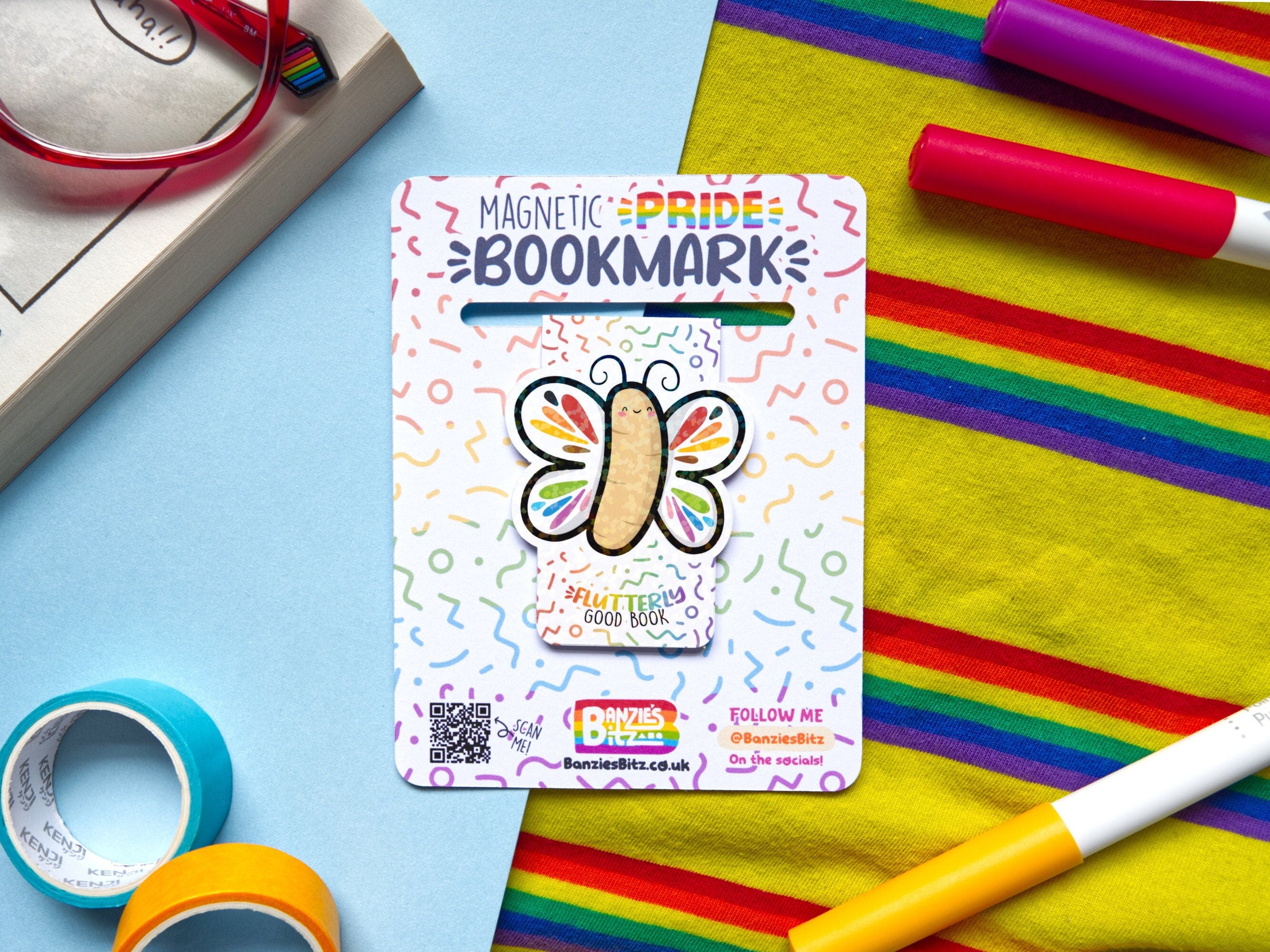Holographic Pride Butterfly Magnetic Bookmark: Book Lover Gift