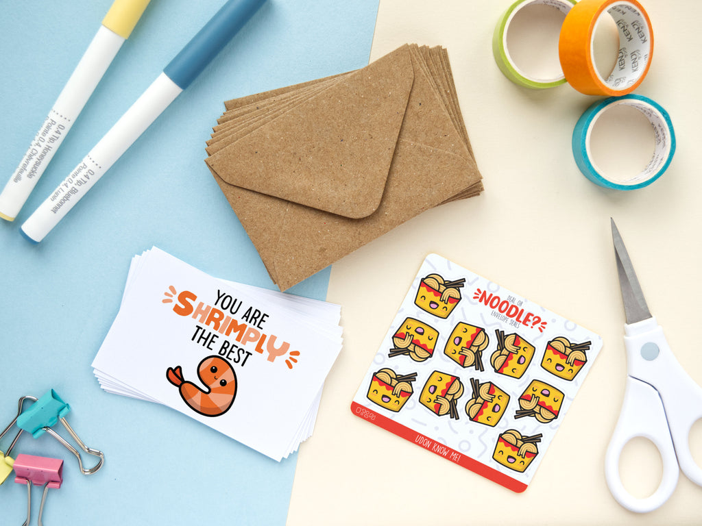 10 Mini Kawaii Note Cards Blank Backed with Envelopes