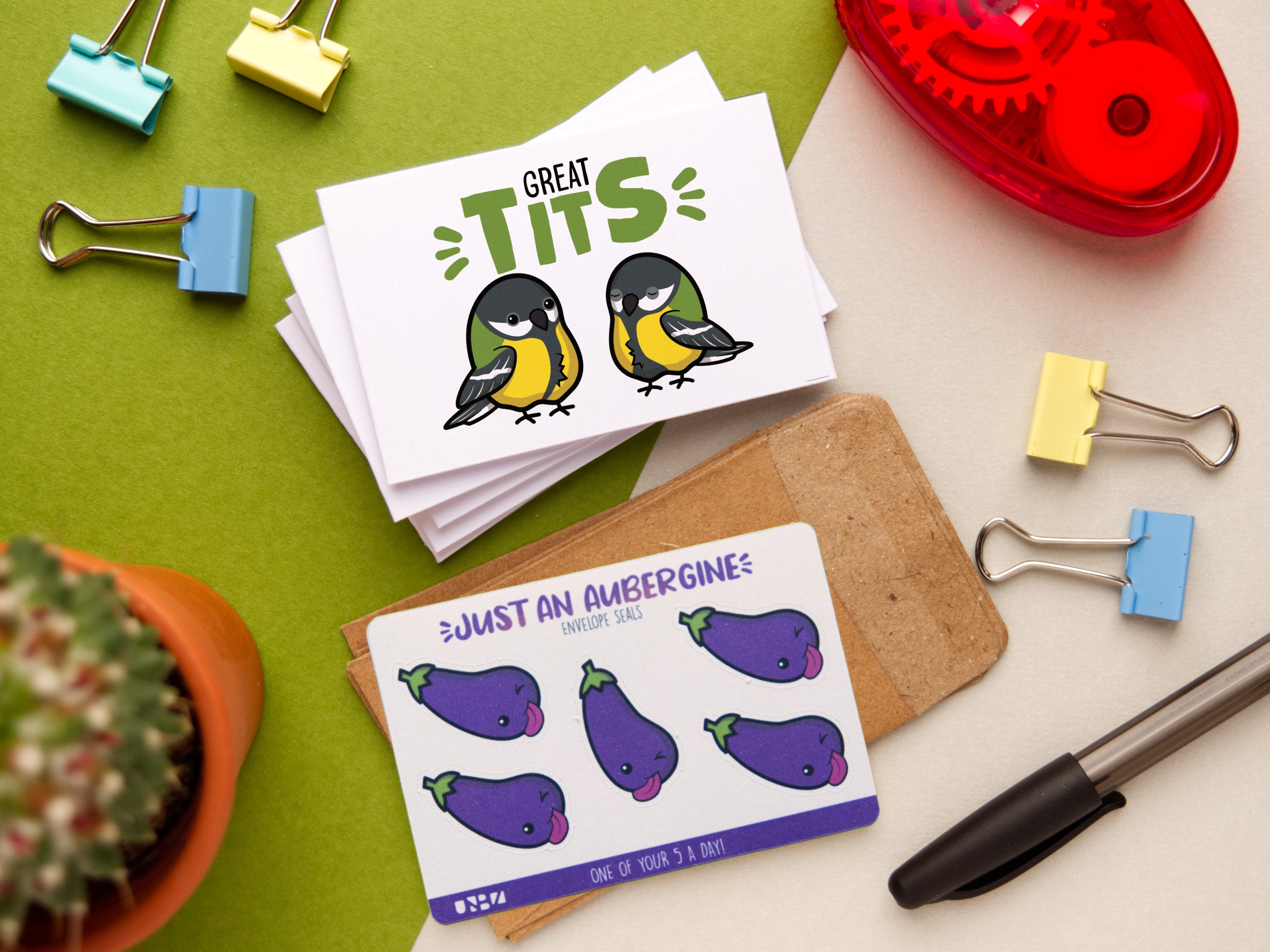 Cheeky Animal Kawaii Pun Note Cards 5-Pack