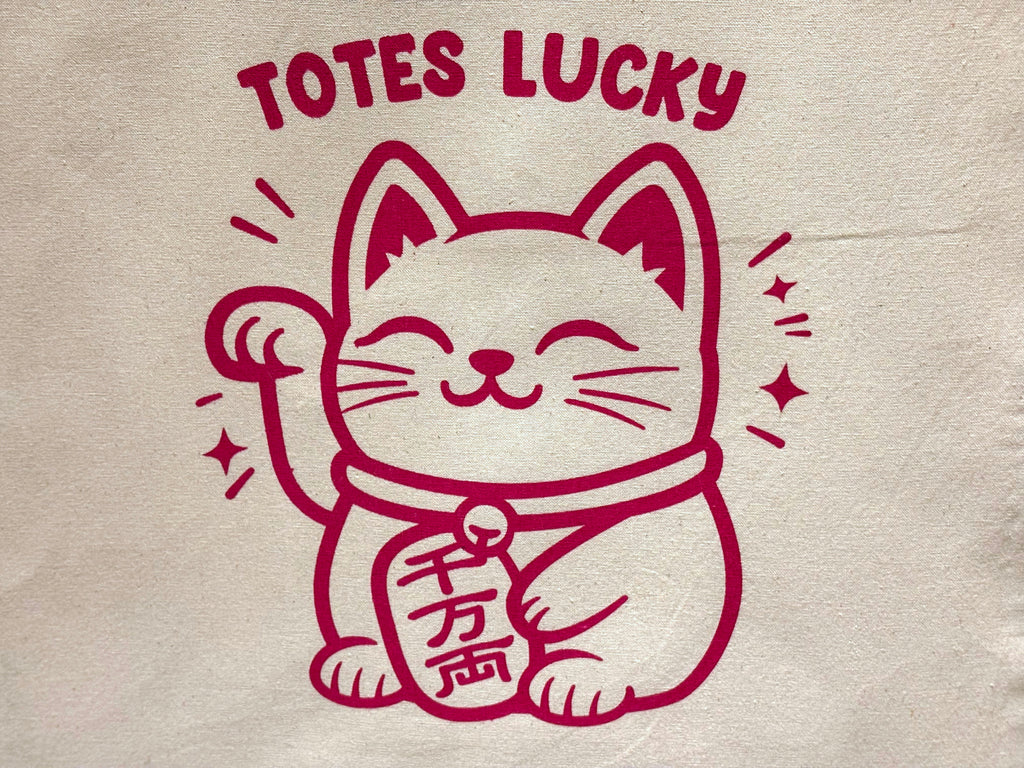 Lucky Cat Tote Bag: Hand Screen Printed Cotton Shopping Bag