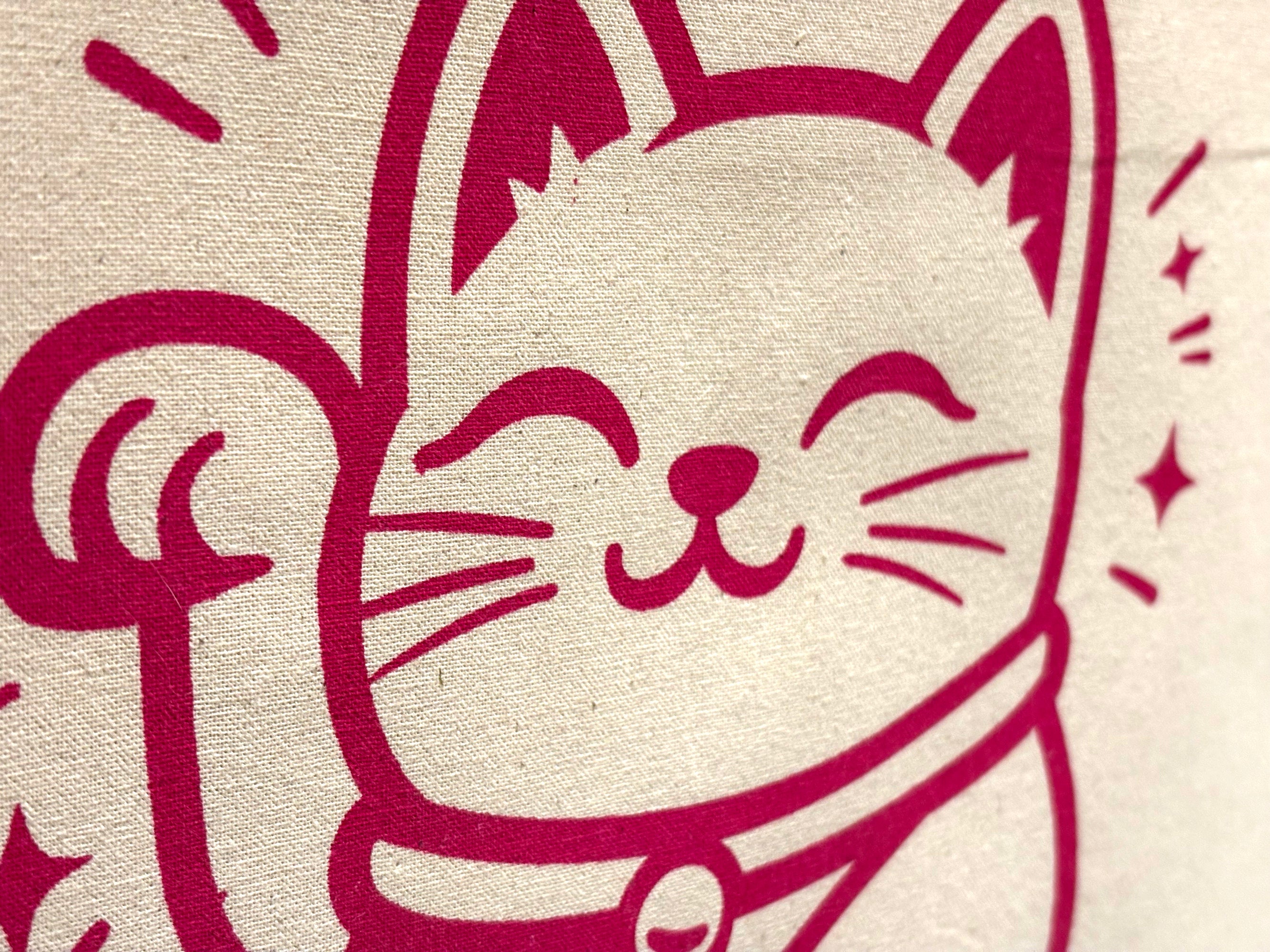 Lucky Cat Tote Bag: Hand Screen Printed Cotton Shopping Bag