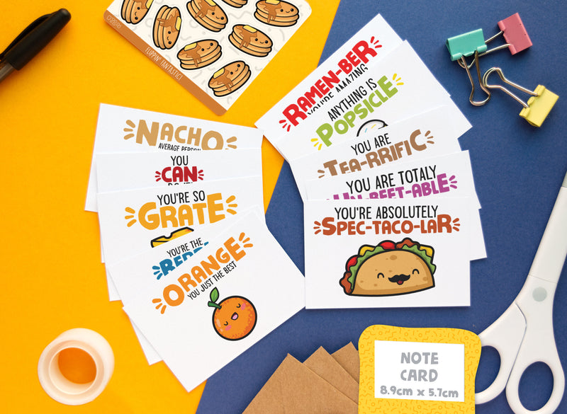 10 Mini Kawaii Note Cards (Food Theme 2) Blank Backed with envelopes