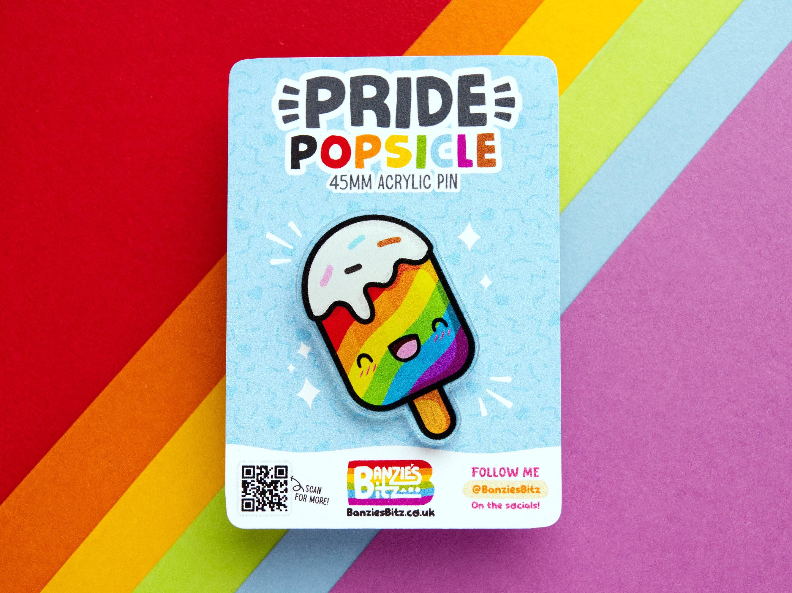 Kawaii LGBTQ+ Pride Popsicle Acrylic Pin 45mm