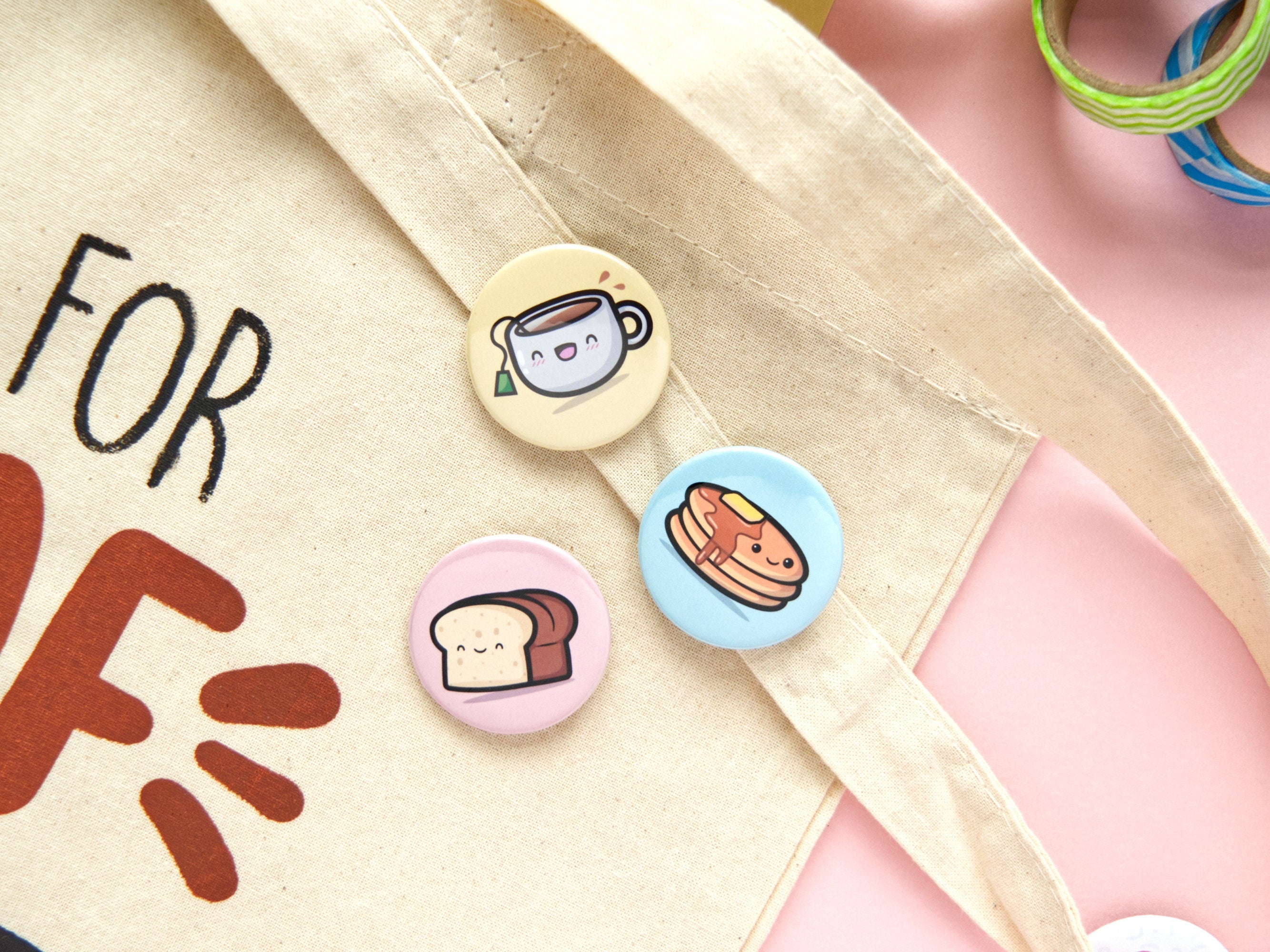 Kawaii Breakfast Button Pin Set - 37mm