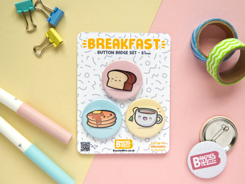 Kawaii Breakfast Button Pin Set - 37mm