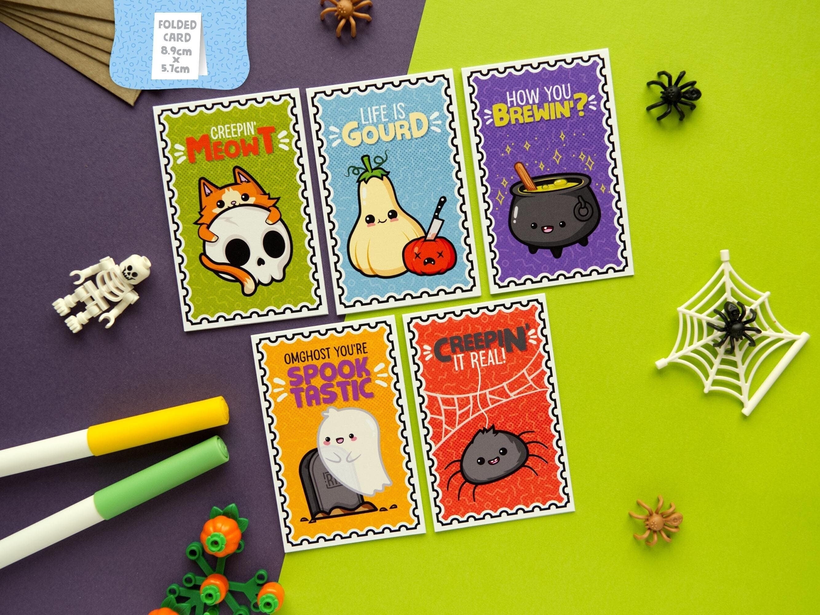 Mini Spooky Stamp Style Kawaii Cards 5-Pack