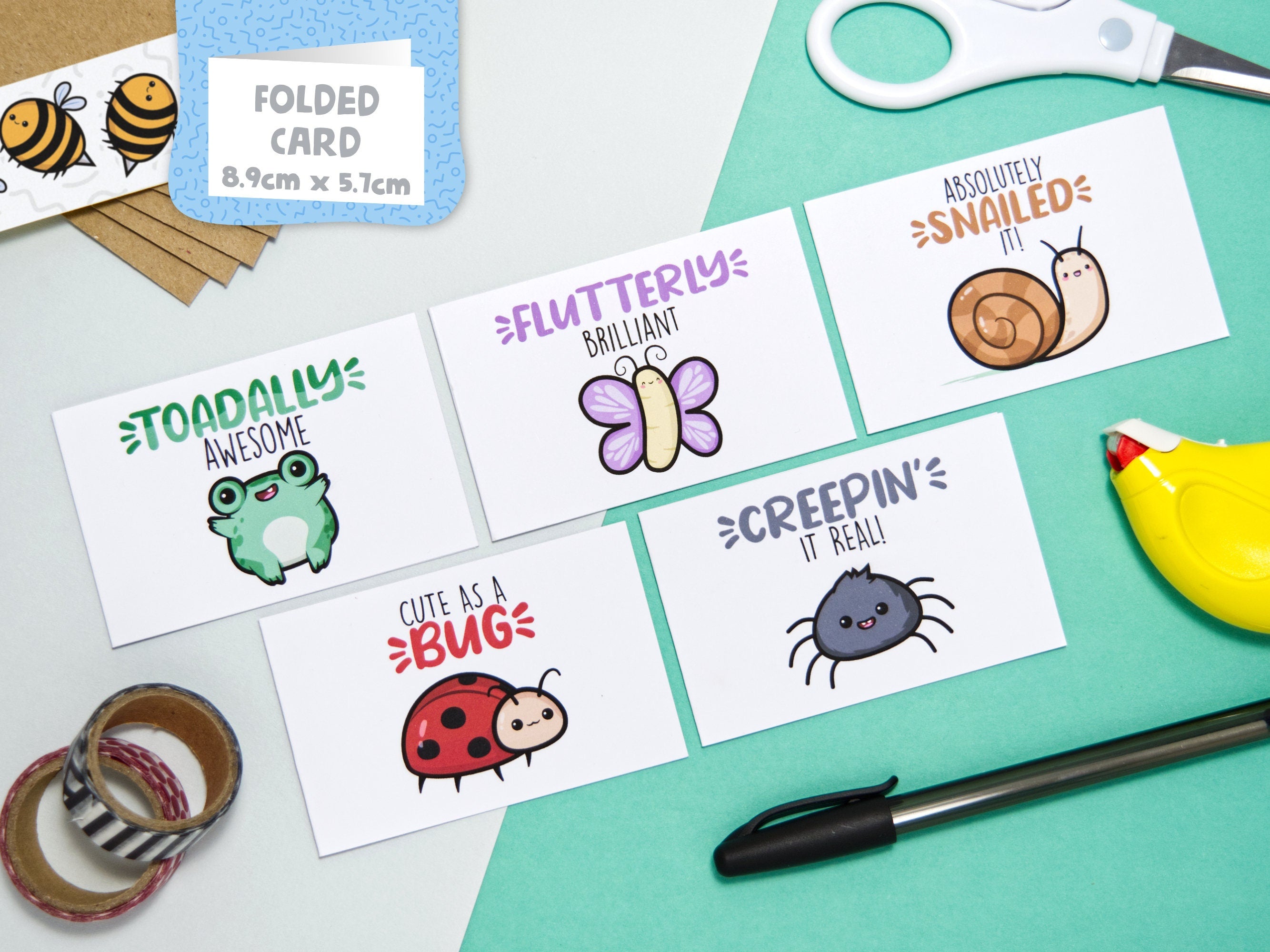 Kawaii Critters Pun Cards: Mini Note Cards 5-Pack