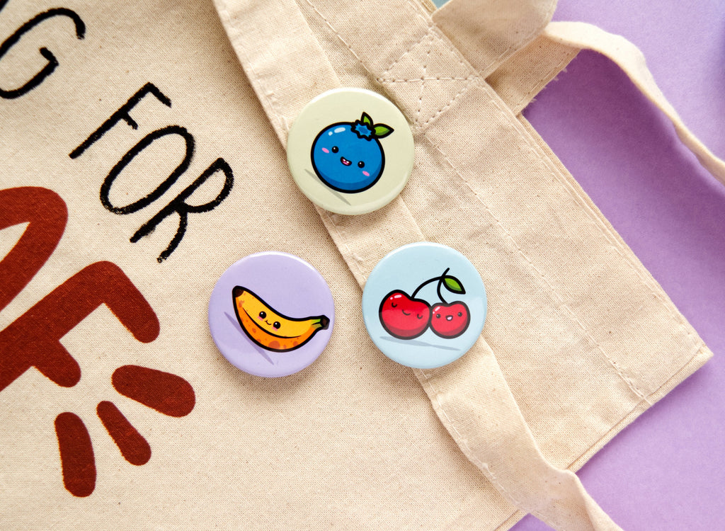 Kawaii Fruit Button Pin Badge Set #1 - 37mm