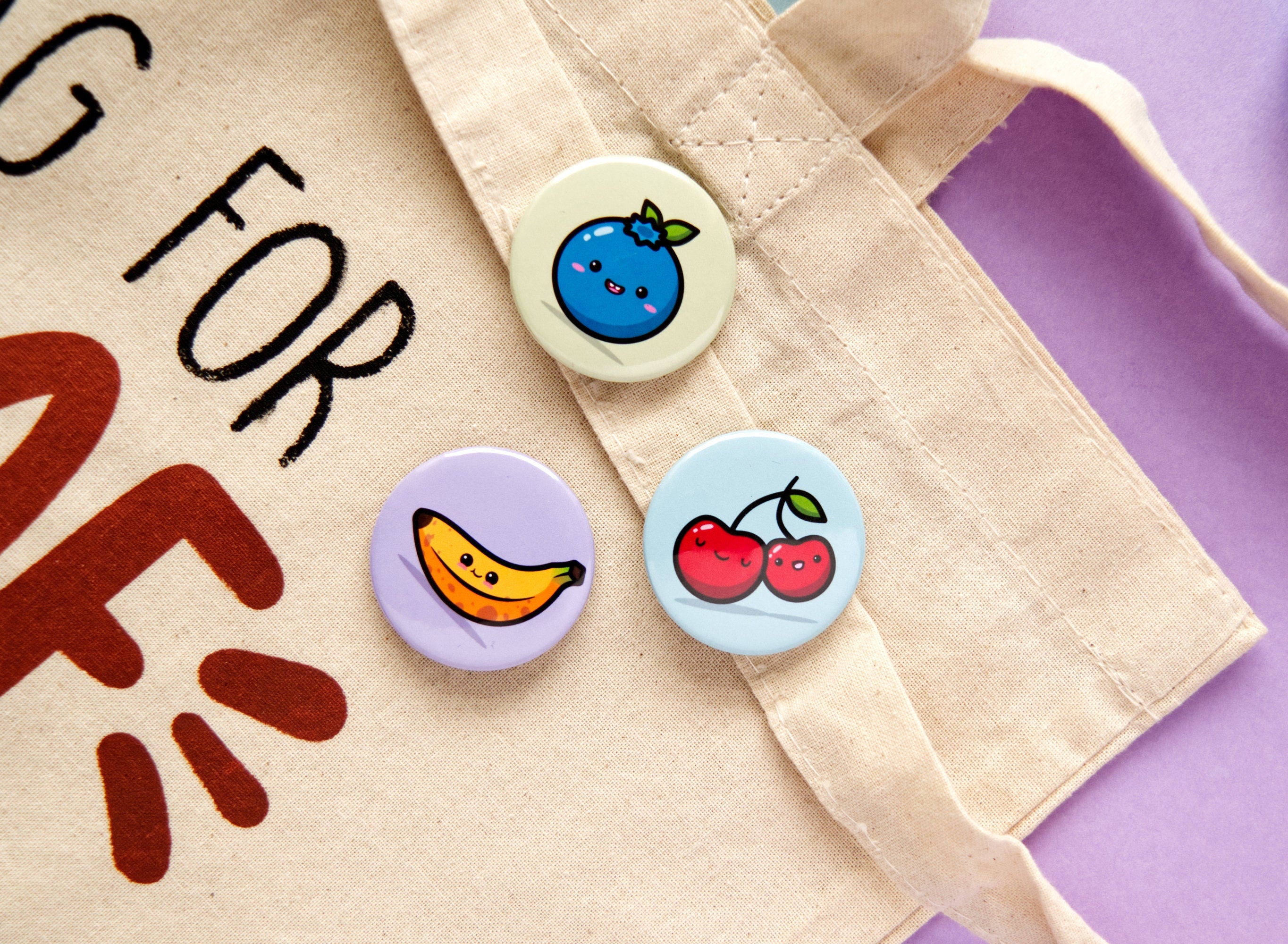 Kawaii Fruit Button Pin Badge Set #1 - 37mm